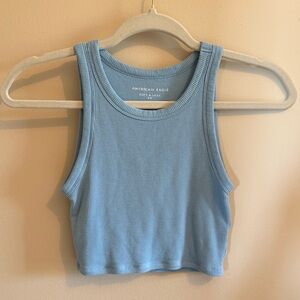 American Eagle Outfitters Soft & Sexy Blue Rib Crop Tank Top